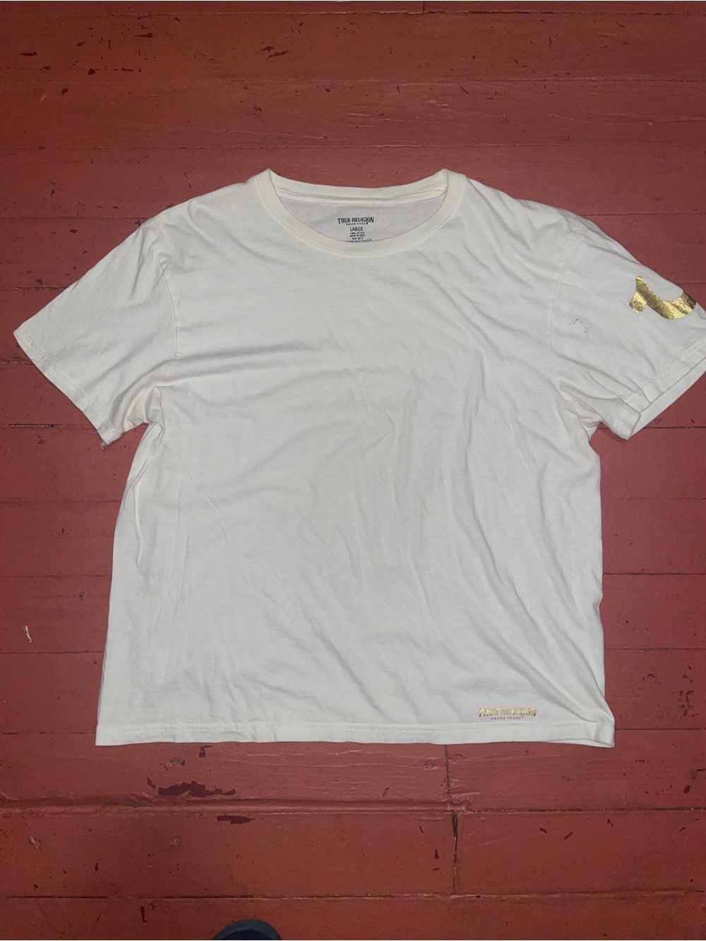 True religion White Short Sleeve Crew with Gold Accent